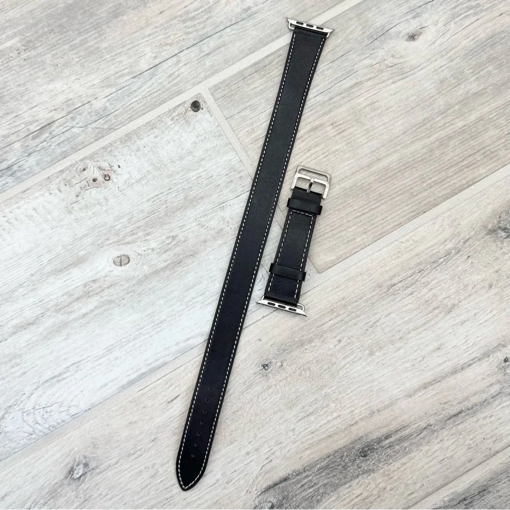 Gold Case Black Leather Wrap Wristband for Smartwatch